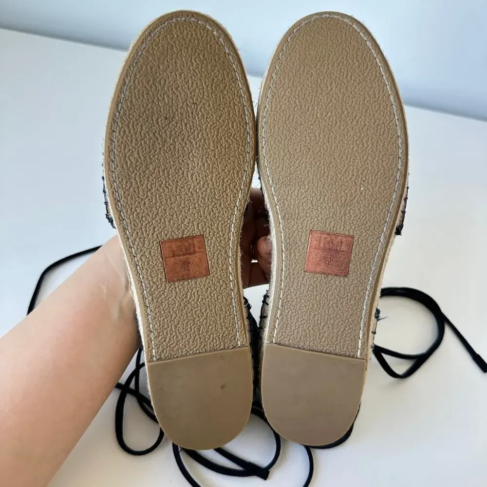 FRYE Leo Denim Espadrilles Wrap Up Lace Navy Size 7M